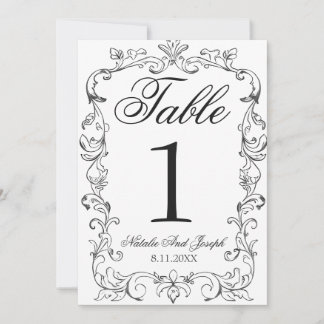 Black And White Old Money Wedding Table Number Einladung