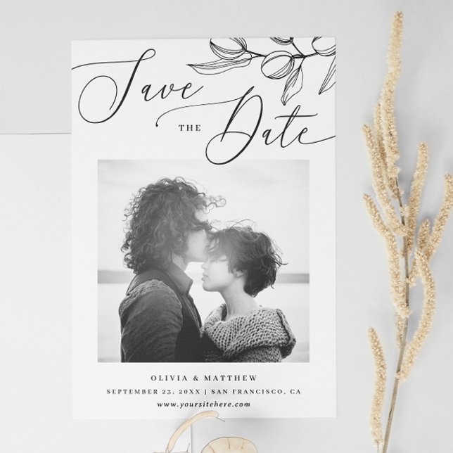 Black and White Olive Wedding | Italian Photo Save The Date (Von Creator hochgeladen)