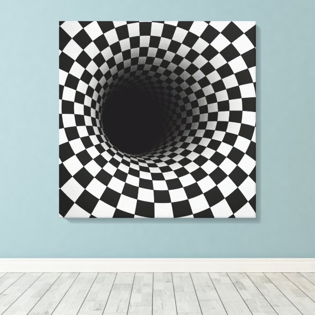 Black and White Optical Illusion Tunnel Leinwanddruck (Insitu (Holzboden))