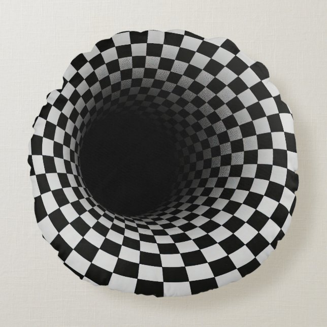 Black and White Optical Illusion Tunnel Rundes Kissen (Vorderseite)