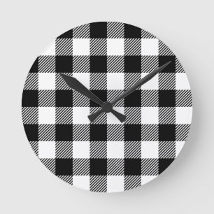 Black and White Outdoor Gingham Pattern Art Design Runde Wanduhr