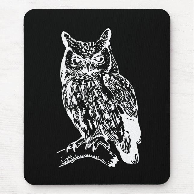 Black and White Owl Art Mousepad (Vorne)