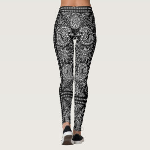 Black and White Paisley Bandana Boho Leggings