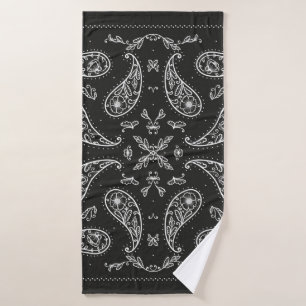 Black and White Paisley Bandana Ornament Print. VI Badehandtuch