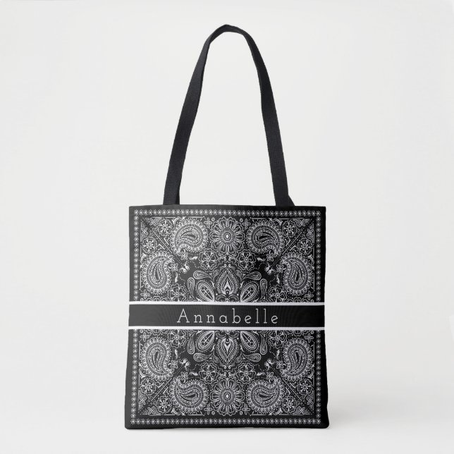 Black and White Paisley Bandana Personalisieren (Vorderseite)