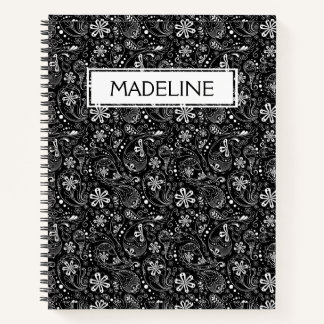 Black and White Paisley Spiral Notebook Notizbuch