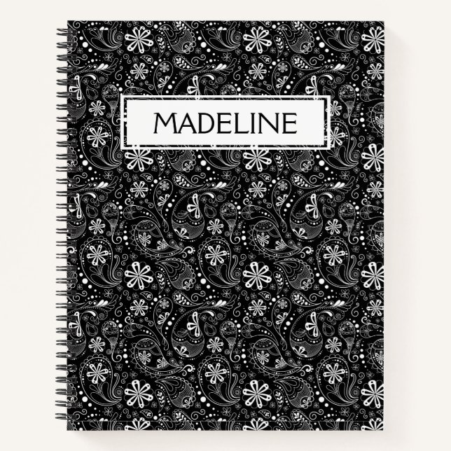 Black and White Paisley Spiral Notebook Notizbuch (Vorderseite)
