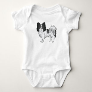 Black and White Papillon Happy Cartoon Dog Baby Strampler