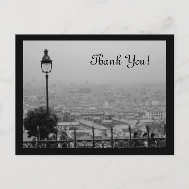 Black and White Paris Scene Vielen Dank Postkarte (Vorderseite)