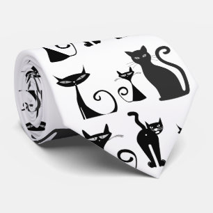 Black and White Pattern with Funny Looking Cats Krawatte