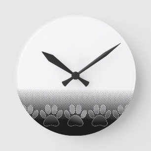 Black And White Paws Gradient Background Runde Wanduhr