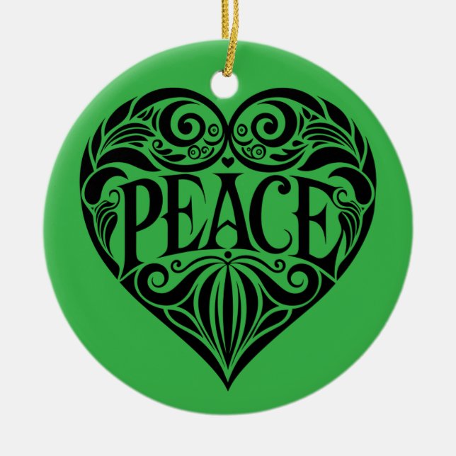 BLACK AND WHITE PEACE HEART KERAMIK ORNAMENT (Vorne)