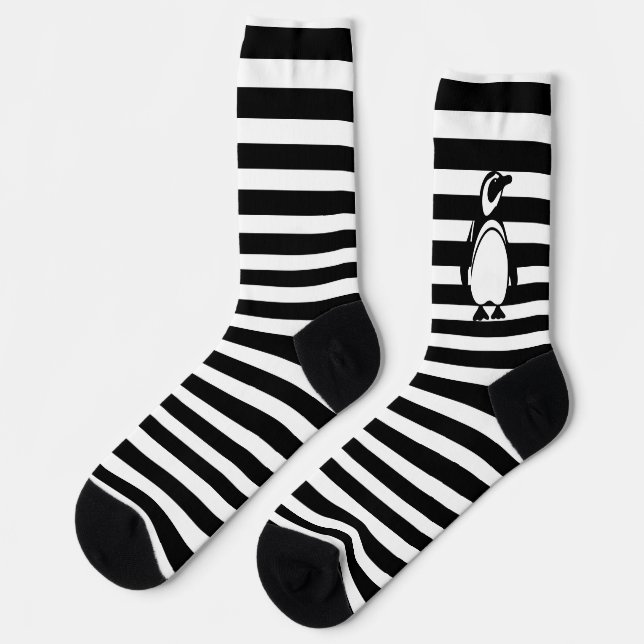 Black and White Penguin and Stripes Socken (Linkes Detail)