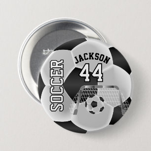 Black and White Personalize Soccer Ball Button