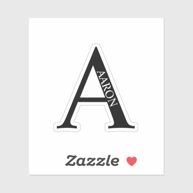 Black and White Personalized Monogram and Name Aufkleber (Blatt)