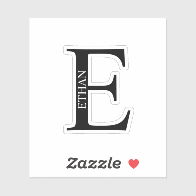 Black and White Personalized Monogram and Name Aufkleber (Blatt)