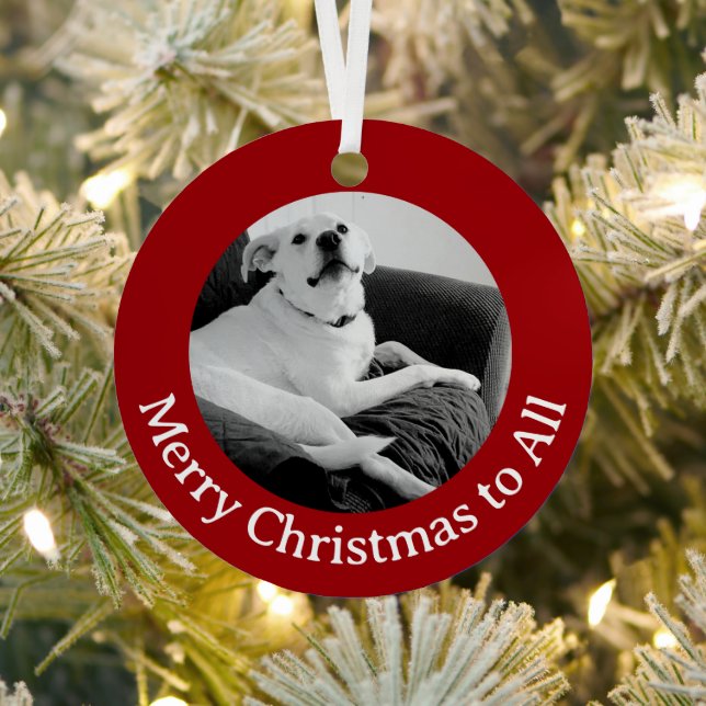 Black and White Photo of Talking Dog Christmas Red Ornament Aus Metall (InSitu)