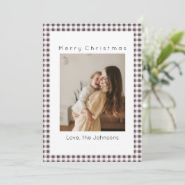 Black And White Plaid Custom Photo Christmas Feiertagskarte