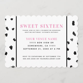 Black and White Polka Dot 16 . Geburtstag Einladung