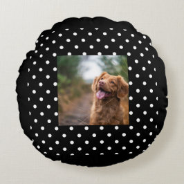 Black and white polka dot Dog pic Rundes Kissen