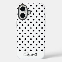 Black and White Polka Dot Personalized Name iPhone 16 Hülle