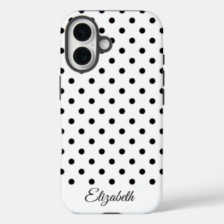 Black and White Polka Dot Personalized Name iPhone 16 Hülle
