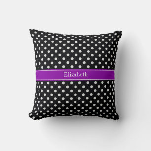 Black and White Polka Dots Purple Name Monogram Kissen