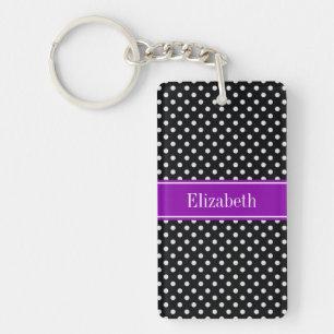 Black and White Polka Dots Purple Name Monogram Schlüsselanhänger