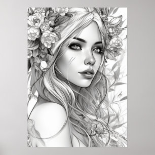 Black and White Portrait of Beautiful Woman Poster