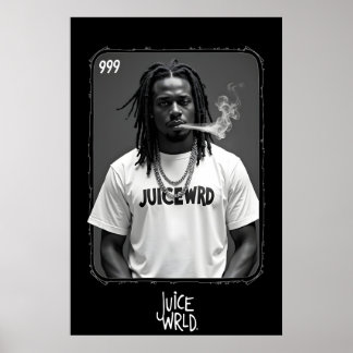 Black and white portrait of male rapper smoking wi poster