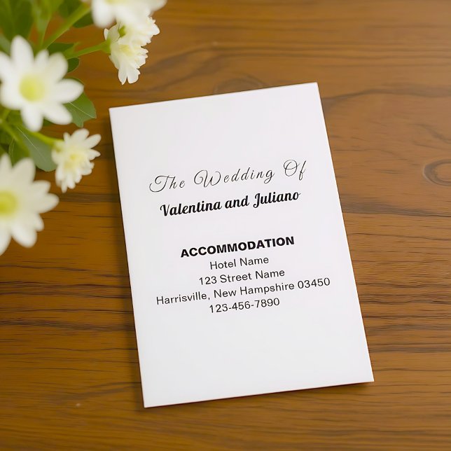 Black and White Portrait Wedding Accommodation Begleitkarte (Typography style black and white wedding accommodation portrait enclosure card)