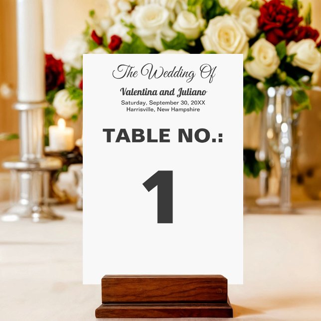 Black and White Portrait Wedding Table Number Tischnummer (Typography style black and white portrait wedding table card as table number)