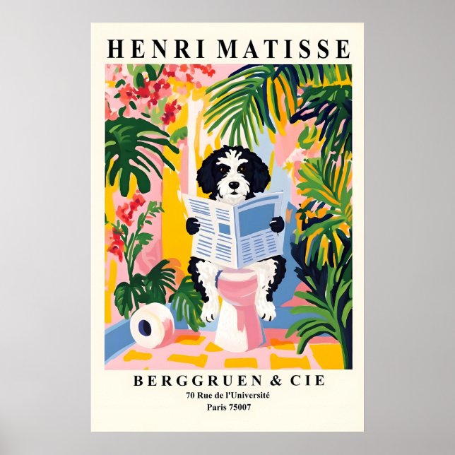 Black and White Portuguese Water Dog Print Poster (Vorne)