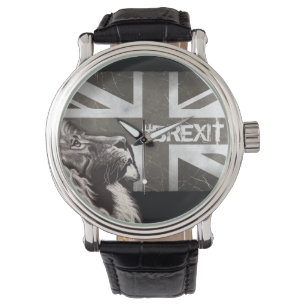 Black and White Proud Lion Union Jack #Brexit Armbanduhr