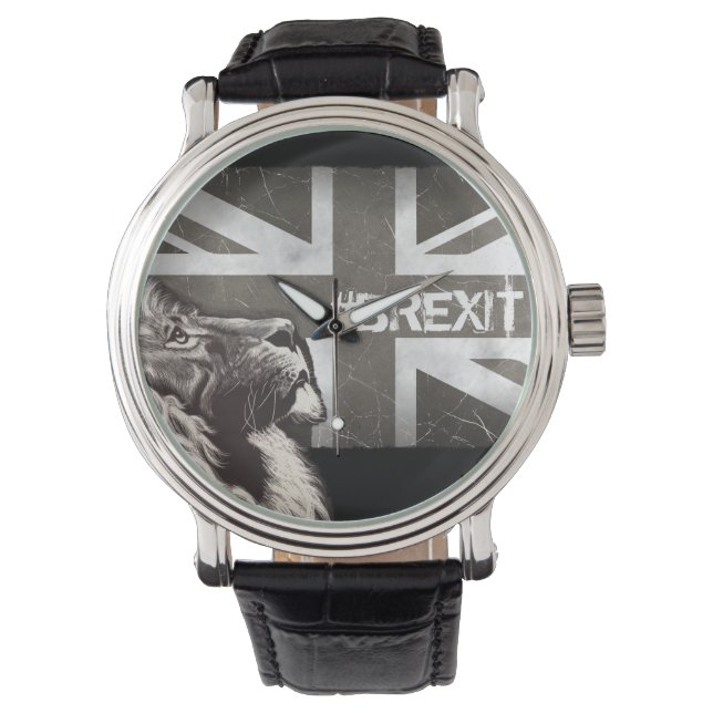 Black and White Proud Lion Union Jack #Brexit Armbanduhr (Vorderseite)
