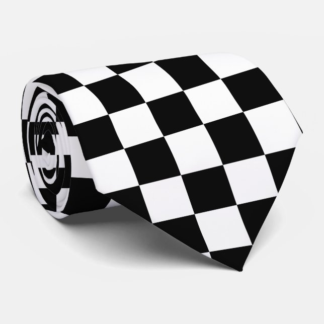 Black and White Racing Silks Checks Derby Krawatte (Gerollt)