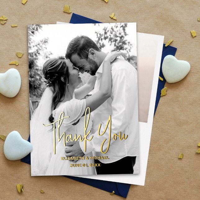 Black and White Real Gold Foil Hochzeit Folieneinladung (Express gratitude with our gold foil thank you card, adding sophistication to your heartfelt message)
