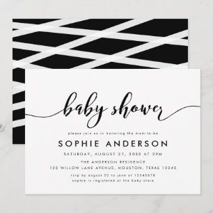 Black and White Relax Script Baby Dusche Einladung