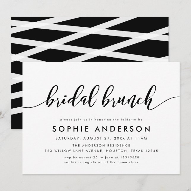 Black and White Relax Script Bridal Brunch Einladung (Vorne/Hinten)