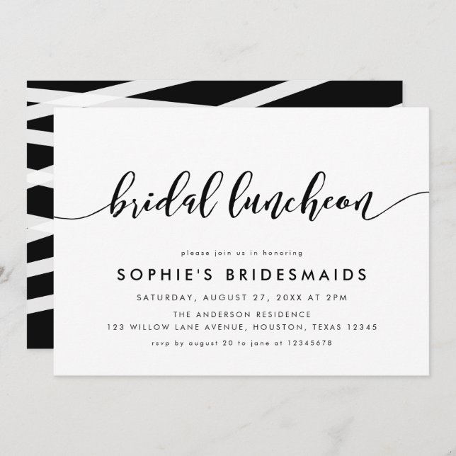 Black and White Relax Script Bridal Luncheon Einladung (Vorne/Hinten)