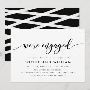 Black and White Relax Script-Engagement Party Einladung