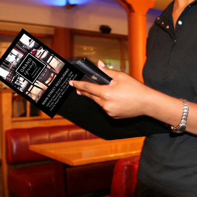 Black and White Restaurant Grand Opening Foto Einladung (Von Creator hochgeladen)