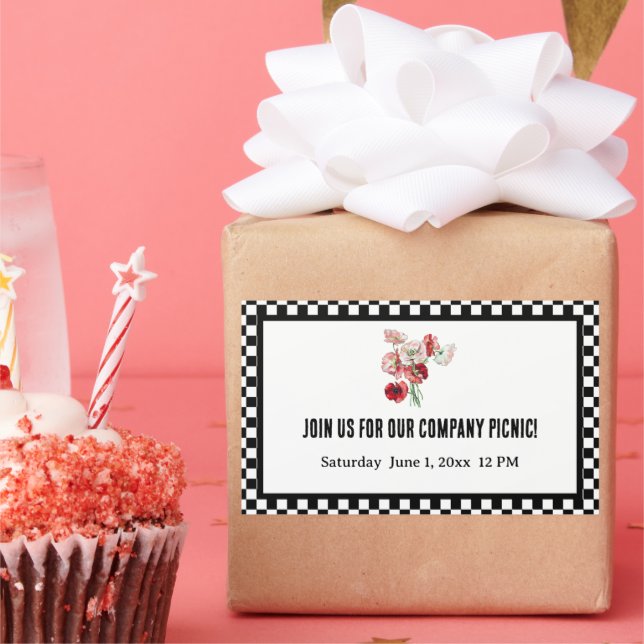 Black and White Retro Checkerboard Company Picnic Rechteckiger Aufkleber (Party)