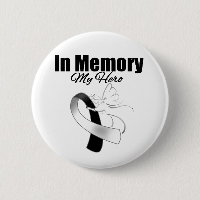 Black and White Ribbon In Memory of My Hero Button (Vorderseite)