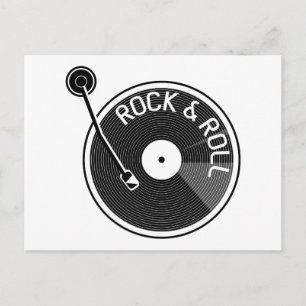 Black and White Rock and Roll Vinyl Record Postkarte
