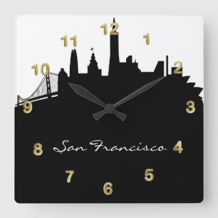 Black and White San Francisco Skyline Quadratische Wanduhr