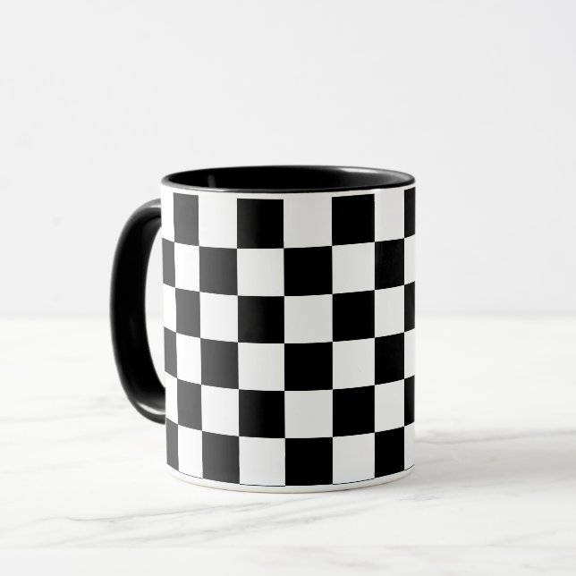 Black and White Schach Game Squares Tasse (Vorderseite Links)
