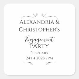 Black and White Script Minimal Engagement Party Quadratischer Aufkleber