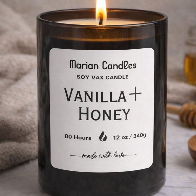 Black and white Script Personalized Candle Label Quadratischer Aufkleber (Von Creator hochgeladen)