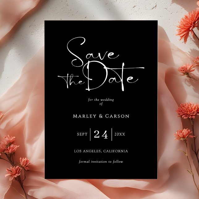Black and White Script Save The Date Wedding Einladung (Von Creator hochgeladen)